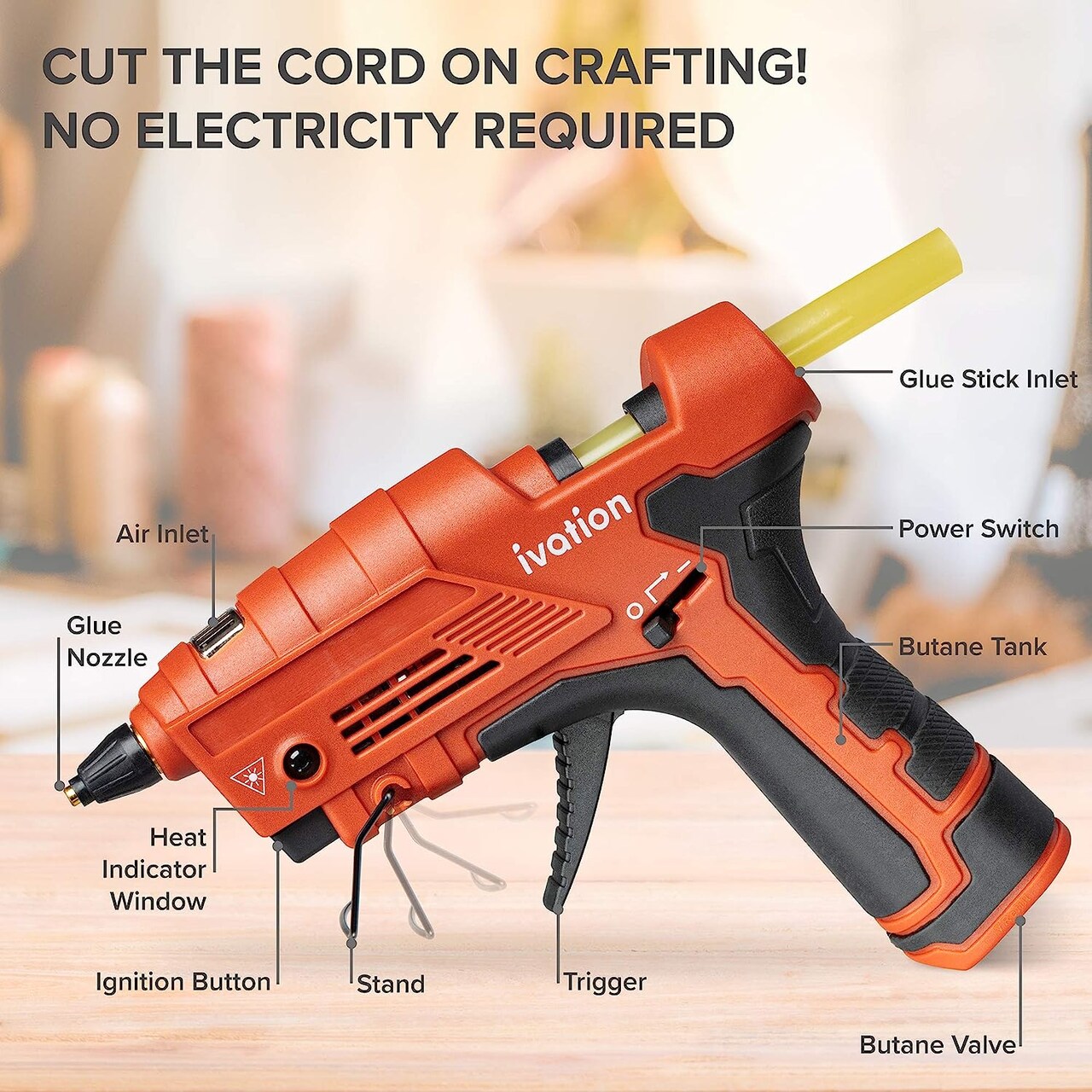 Ivation Cordless Butane Powered Hot Glue Gun Fast Heat Up Small